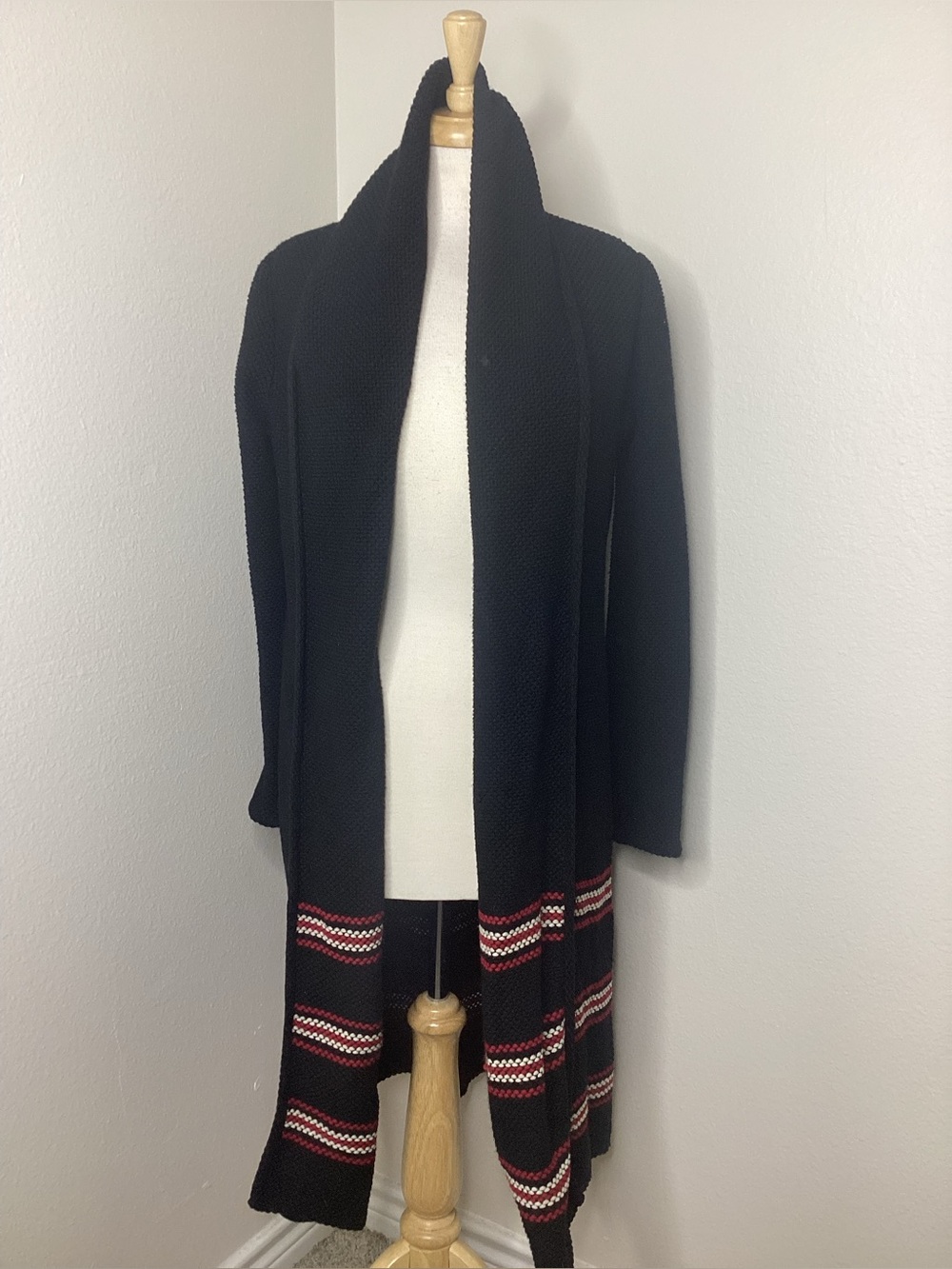 St. John Wool Blend Open Cardigan Coat Shawl Collar Black Red White  Sm